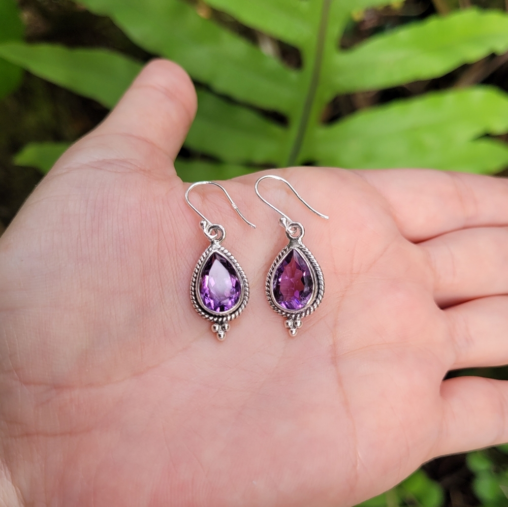 Shivam Amethyst💜 Teardrop💧Earrings - Picture 2 of 14